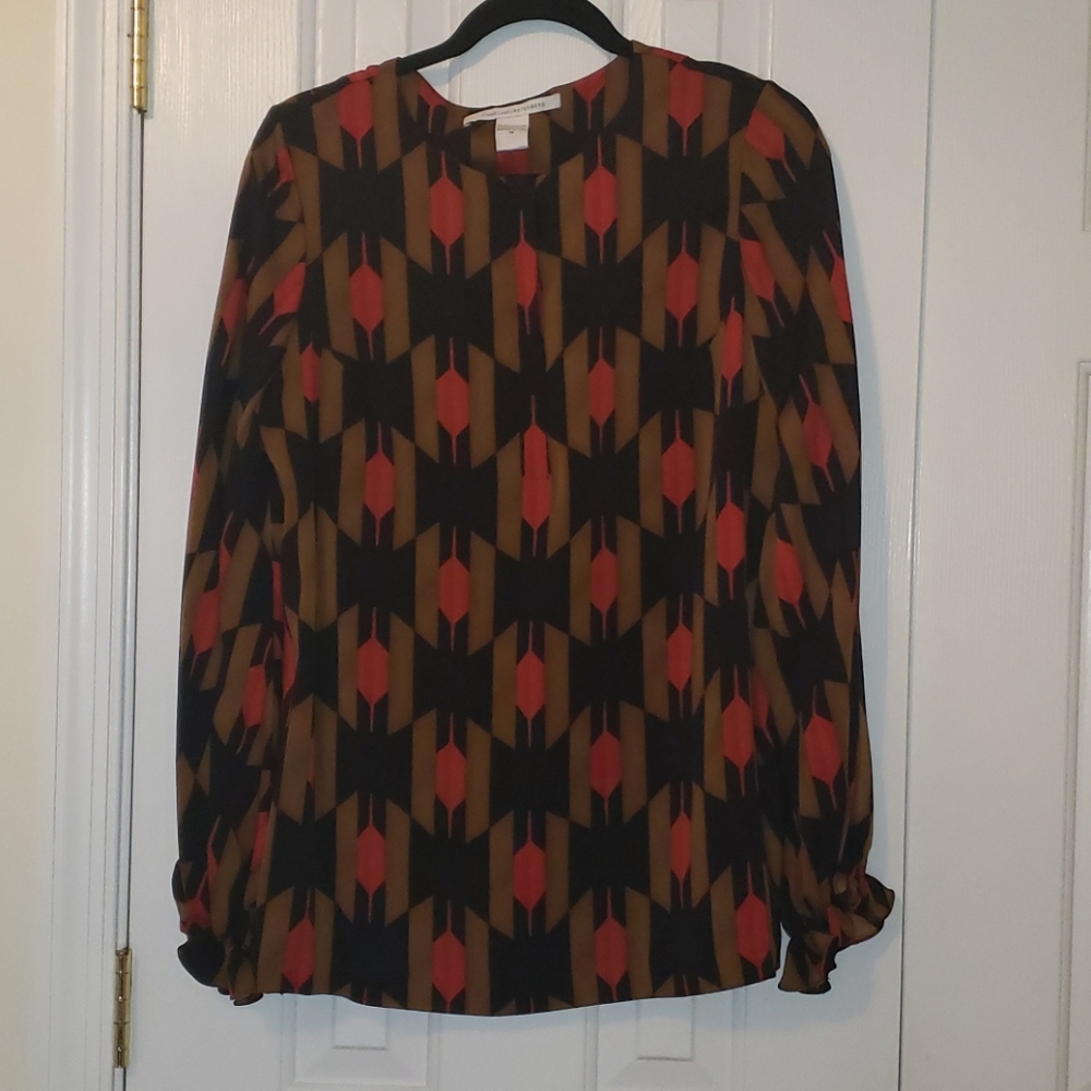 Diane Von Furstenberg Blouse- Blk/Red/Tan Sz 12